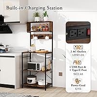 Vista 6 de Giantex Estante para panaderos con toma de corriente, soporte de microondas de 5 niveles con 10 ganchos en forma de S, estante de almacenamiento