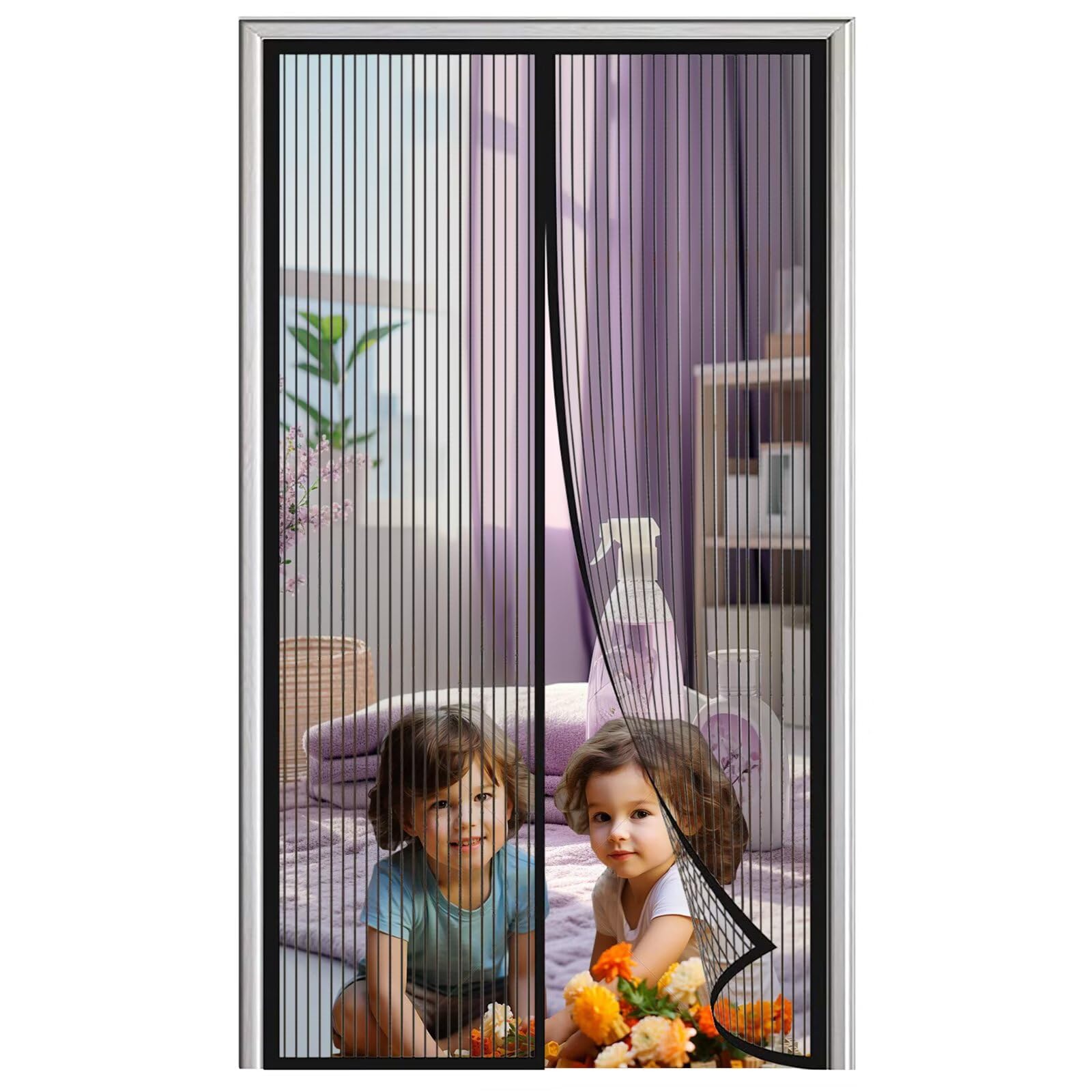 Moustiquaire Porte Fenetre Design Minimale Fermeture Automatique sans Entrer Les Insectes Noir 200x235cm