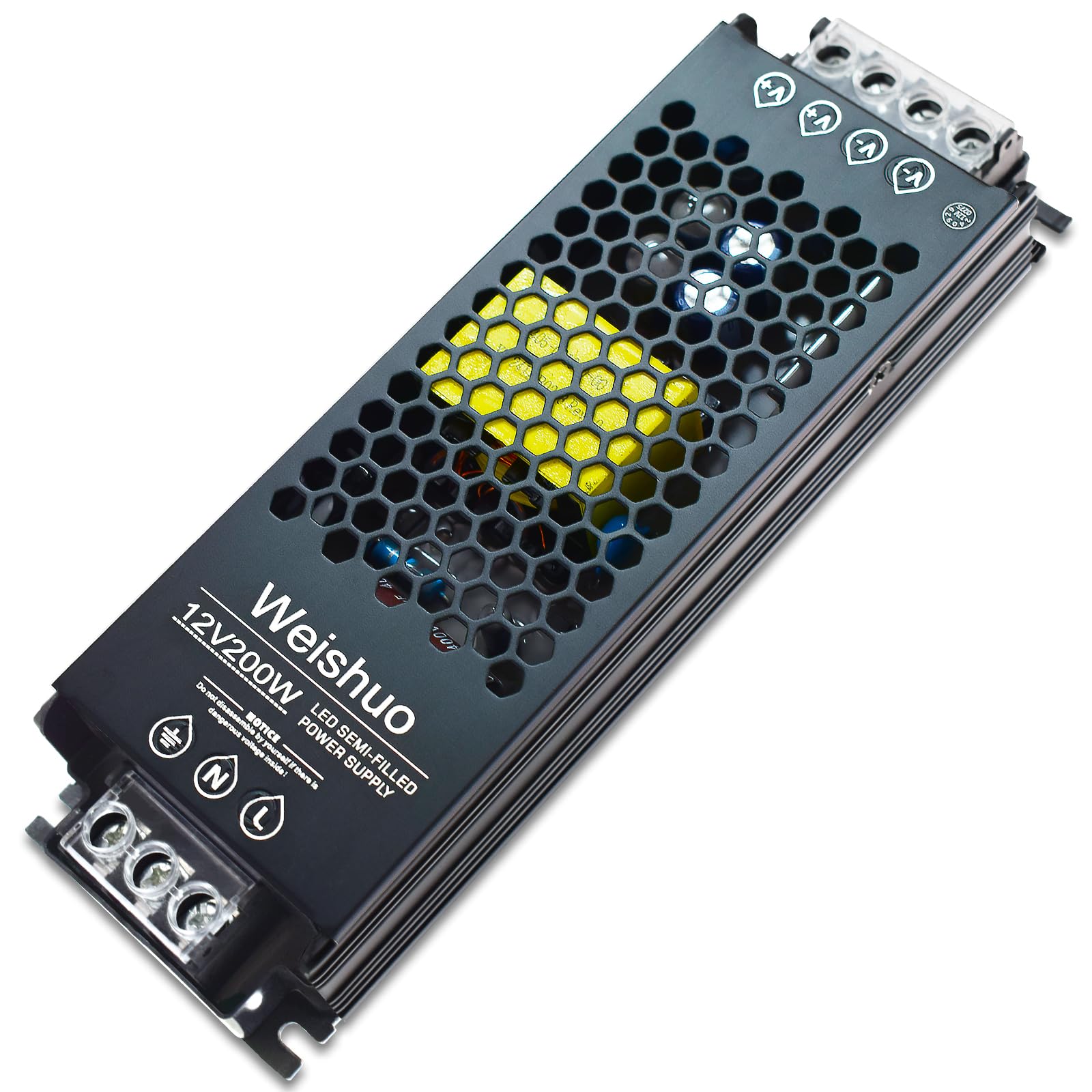 LED Driver 12V 200W 16.7A LED Transformer IP20 AC 220V to DC 12 Volt Constant Voltage Slim Switching Power Supply for LED Strip Lights LED Bulbs and Indoor Lamps, Black