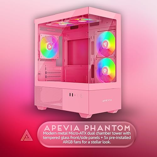 Miniatura 2 de Apevia Phantom-PK Phantom Micro-ATX - Funda para PC para juegos de doble cámara con 5 ventiladores ARGB de 4.724 in, 366 modos RGB, paneles de