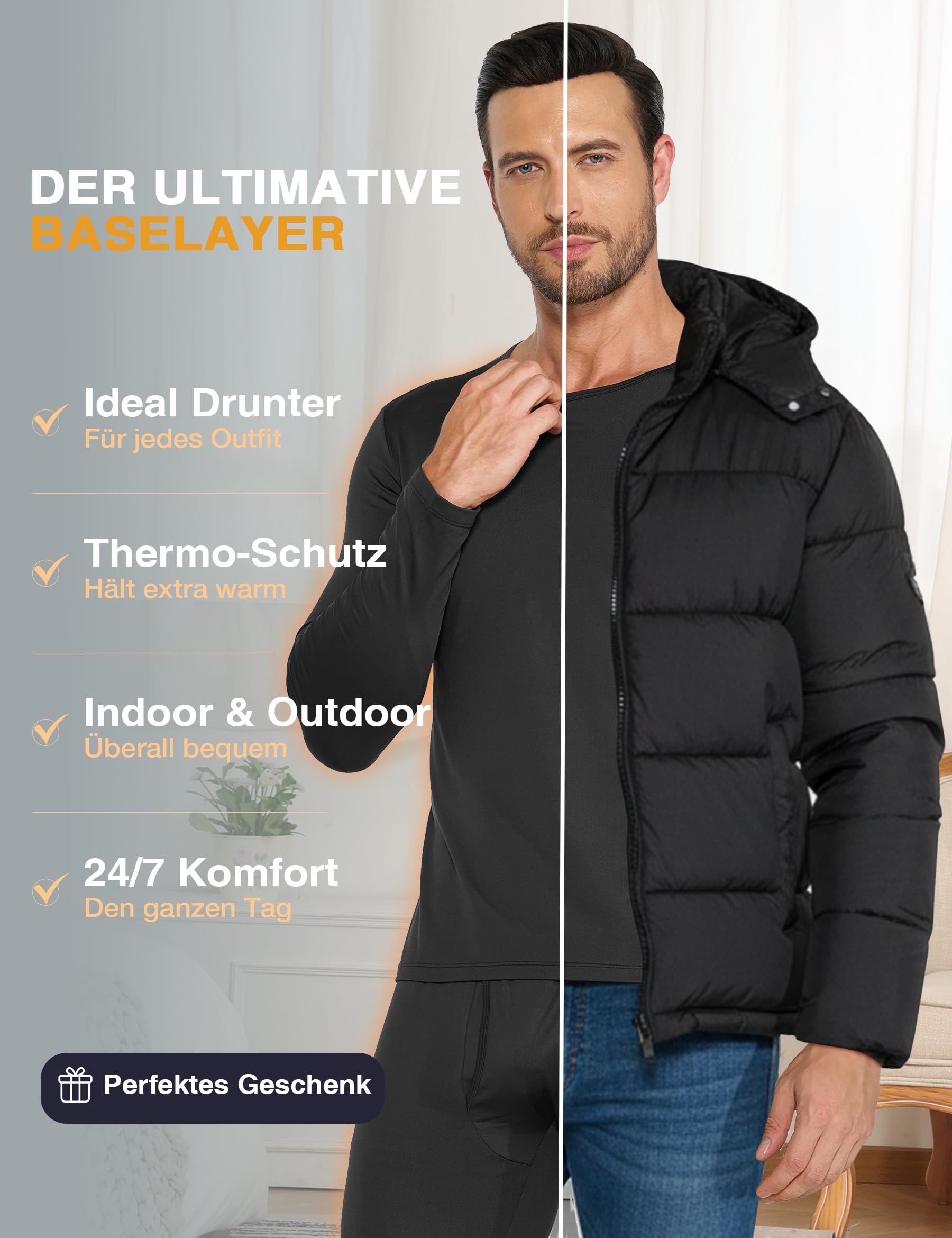 Set di biancheria intima termica da uomo, biancheria intima funzionale da uomo, foderata in pile, biancheria intima da sci, confezione doppia per sport invernali e all'aria aperta