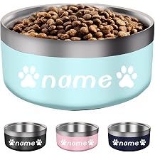 Personalized Dog Bowl with Name, Custom Laser Engraved Stainless Steel Dog Bowls for Medium Large Dogs and Cats, Non-Slip Double Wall Insulated Pet Food Water Dish 25Oz/53Oz