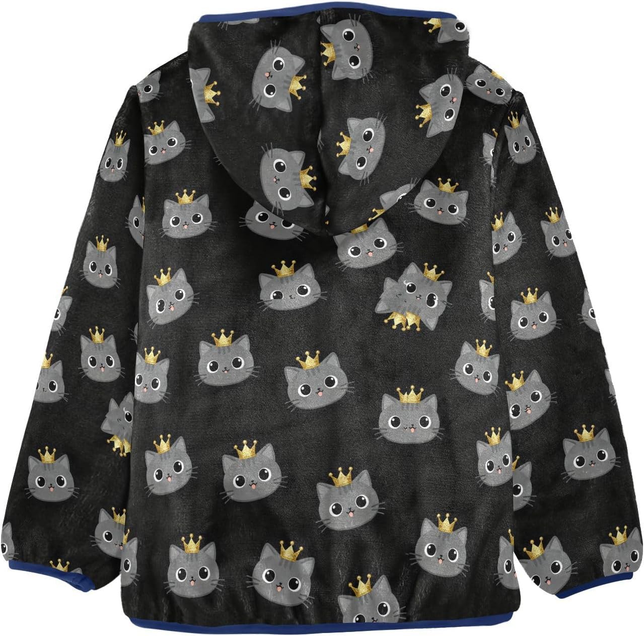Cat with Crown Pattern Toddlers Winter Jackets Outerwear Jackets Navy Blue Baby Boy Zipper Hoodie