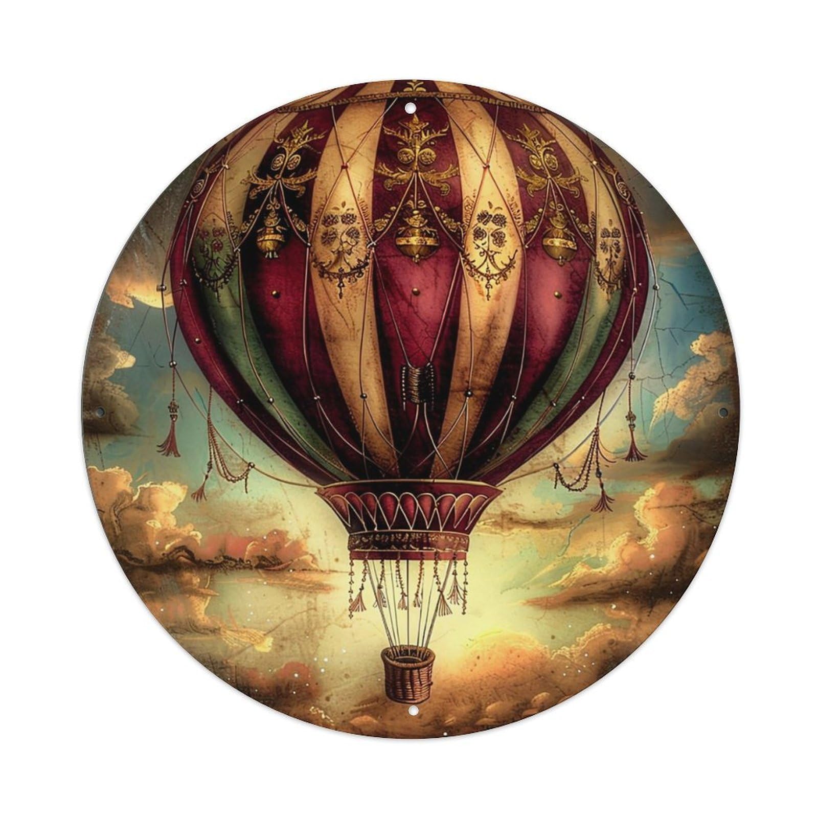 Ornate Vintage Hot Air Balloon Vintage Metal Tin Sign Retro Wall Decor for Home Bar Garage Cafe, Indoor & Outdoor Decorative，circle Metal Poster, 8x8 Inch