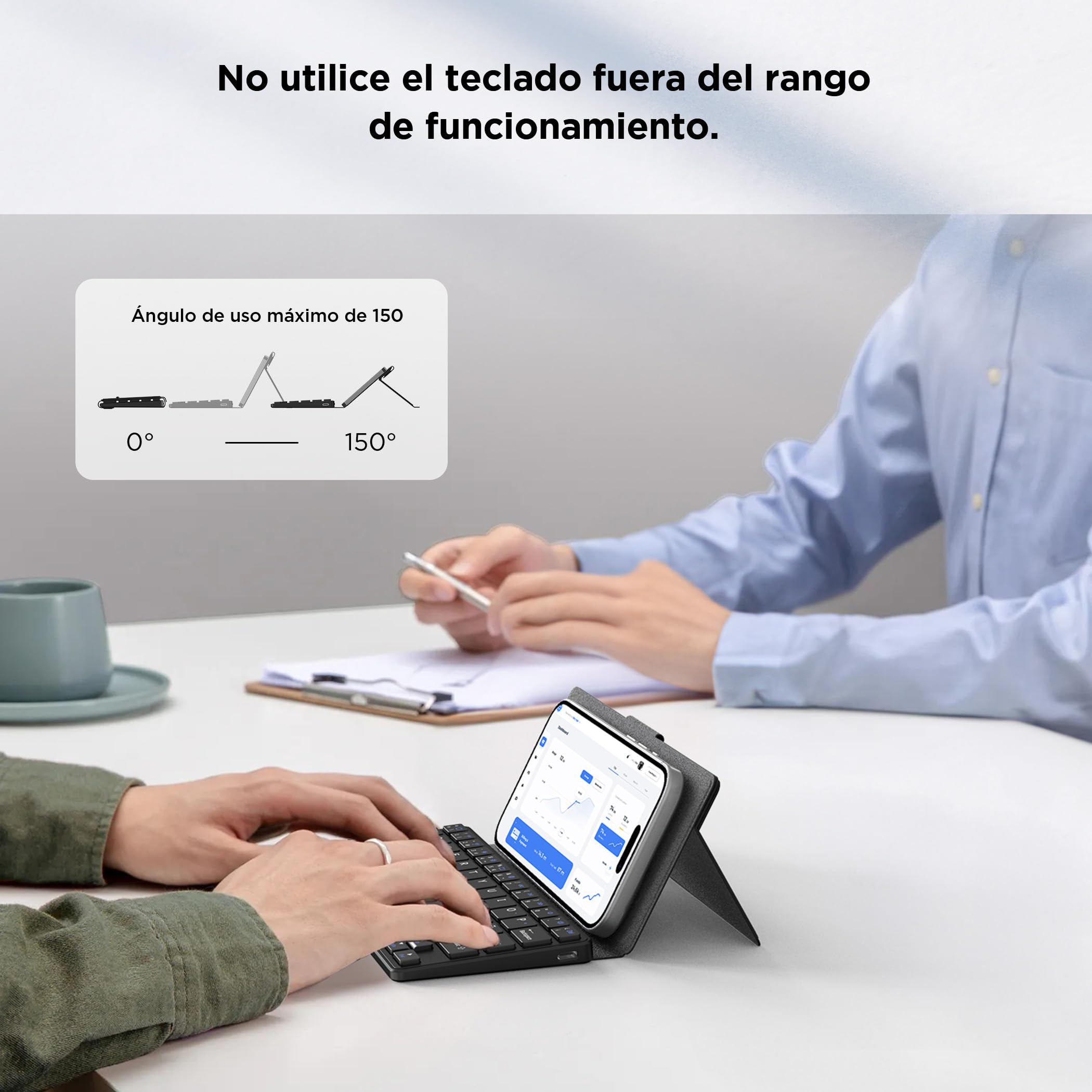 CACOE Teclado Bluetooth con Soporte, Mini Teclado para iPad, [Español] Portátil, Plegablede Doble Canal para Tablet/iPhone/iOS/Android Tablet/Windows, Negro
