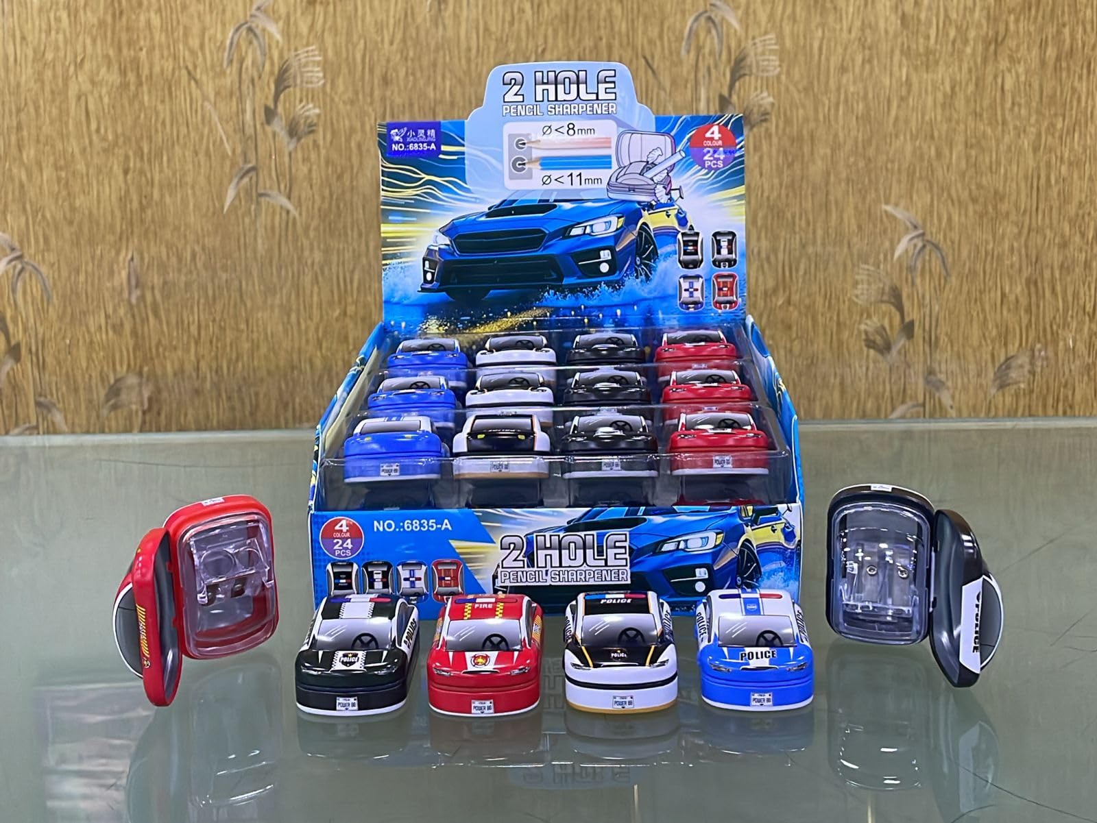 Pencil Sharpeners, Assorted Colours, Useful for Students, School, Artist and Kids, Useful for Return Gifts (Metal Car Shaped 2 Hole Sharpener - 24pc Box)