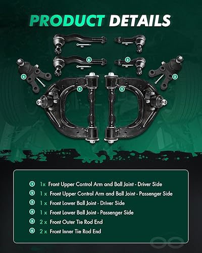 Miniatura 3 de SCITOO 8 piezas kit de suspensión 2 brazo de control delantero superior y rótula 2 juntas esféricas delanteras inferiores, 2 exteriores 2 barra de
