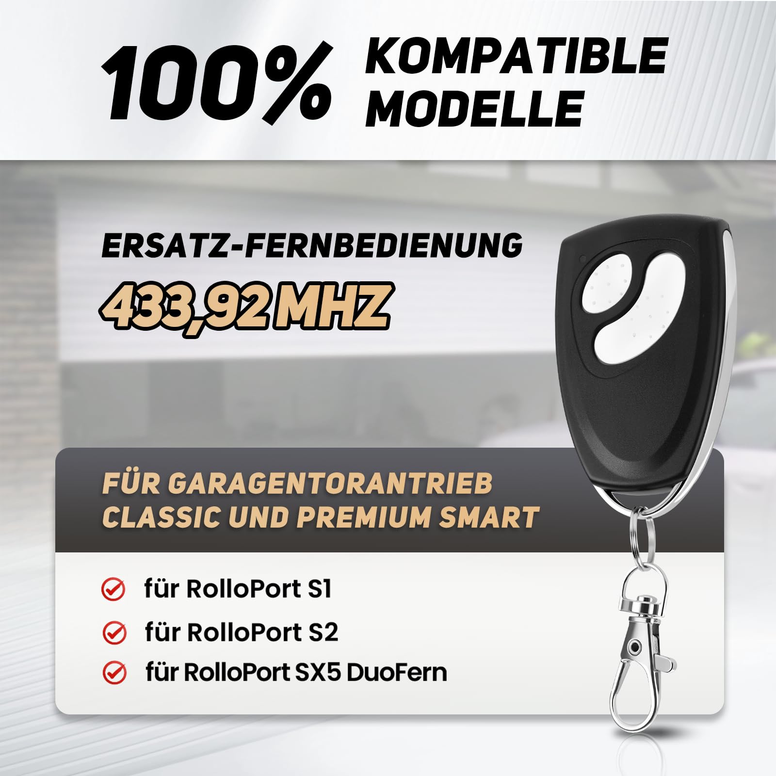 Lot de 3 télécommandes pour porte de garage - 433,9 MHz - 4 canaux - Compatible avec les moteurs de porte de garage Classic et Premium smart & RolloPort S1, S2, SX5 DuoFern- Portée : environ 30 m