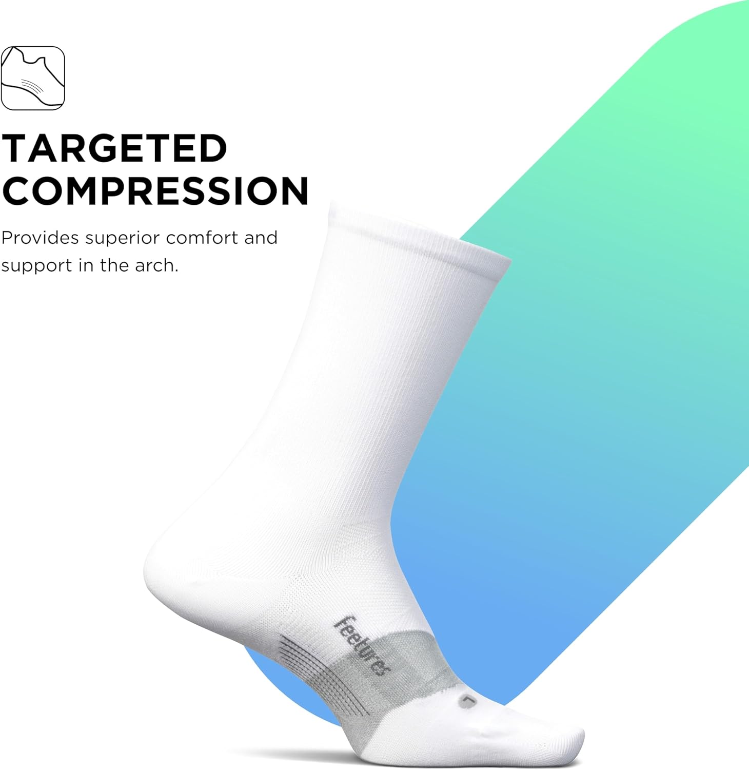 FeeturesElite Ultra Light Cushion Mini Crew Sock - Sport Sock with Targeted Compression - White, Medium (3 Pair) - Image 2