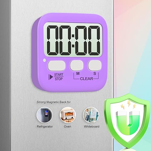 Miniatura 88 de Antonki Paquete de 2 temporizadores digitales para niños, temporizadores de cocina magnéticos de cuenta regresiva para cocinar, huevos, aula, 2 x