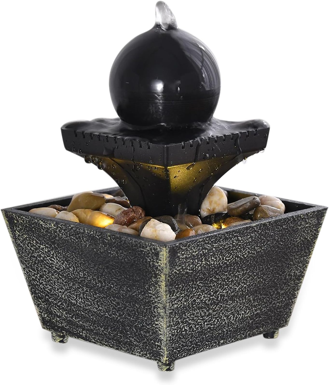 Super Find - Mini Water Fountain with LED Light - Black Size - 11.5x11.5x17cm with Plastic Material Adjustable Antique Finish Decorative & Functional Durable Easy to use Environmentally Friendly