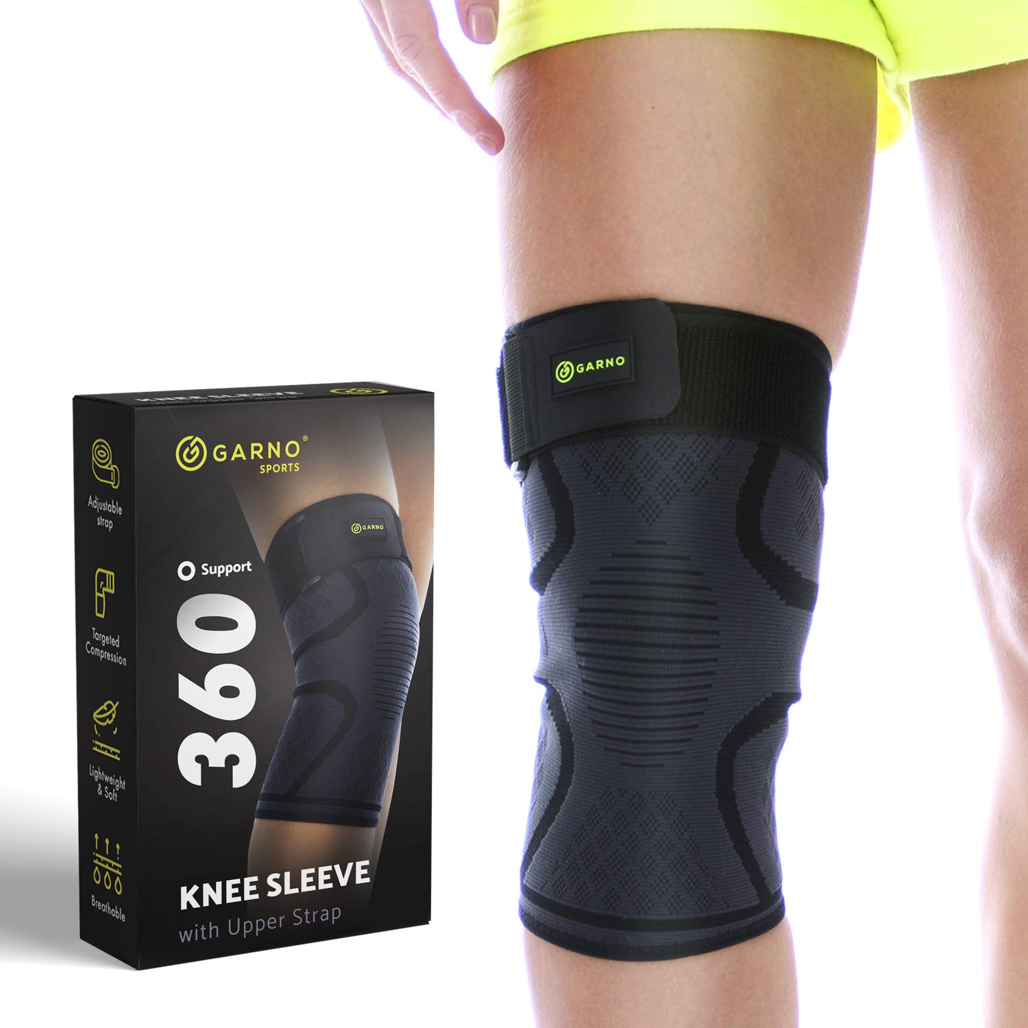 Knee Sleeve with Strap, Compression Brace, Adjustable Patellar Tendon