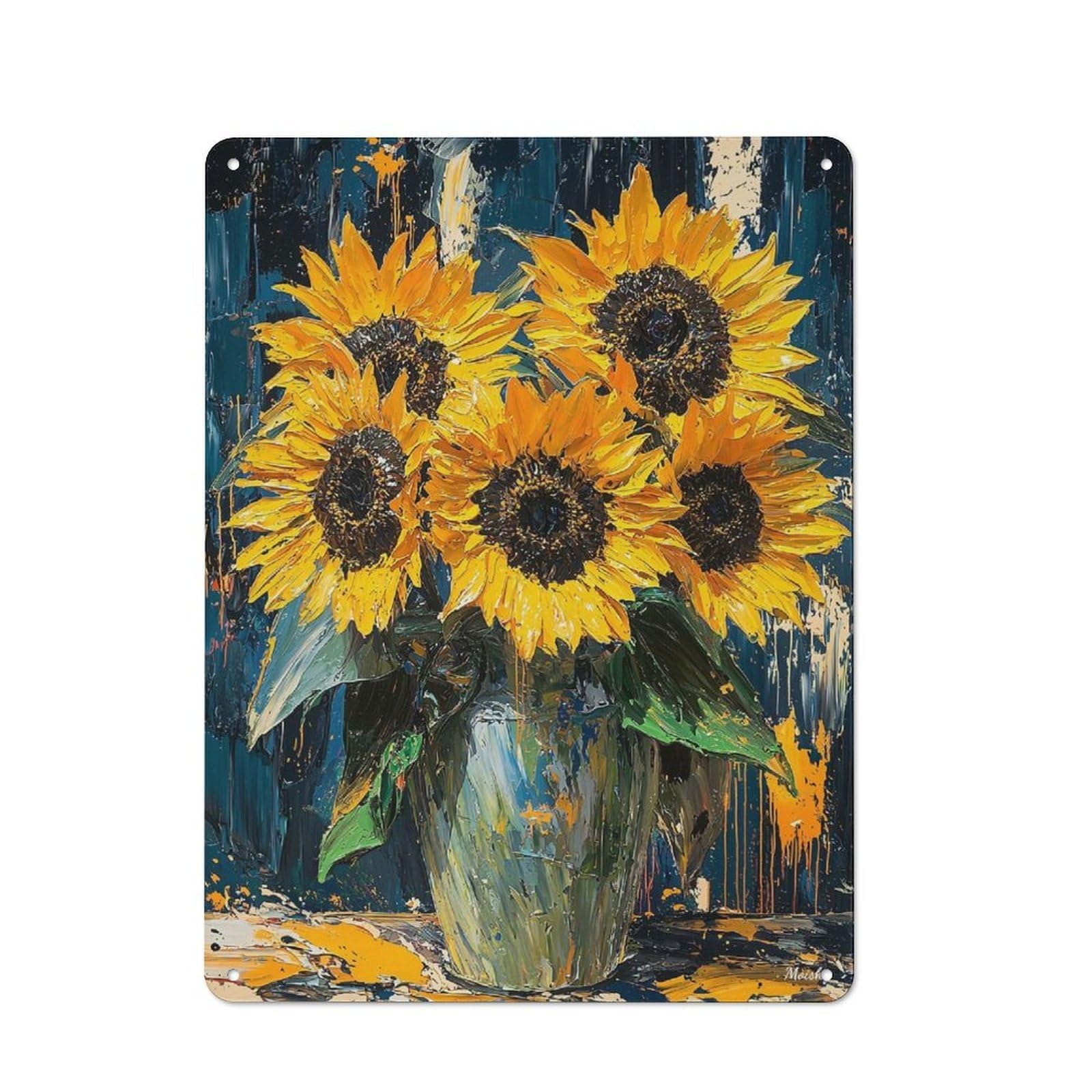 Junmoney Expressionist Sunflowers – Bold Contemporary Classic Art Reinterpretation Metal Wall Sign 40X30cm, Pub Wall Decor For Diner, Restaurant, Shed Or Kitchen