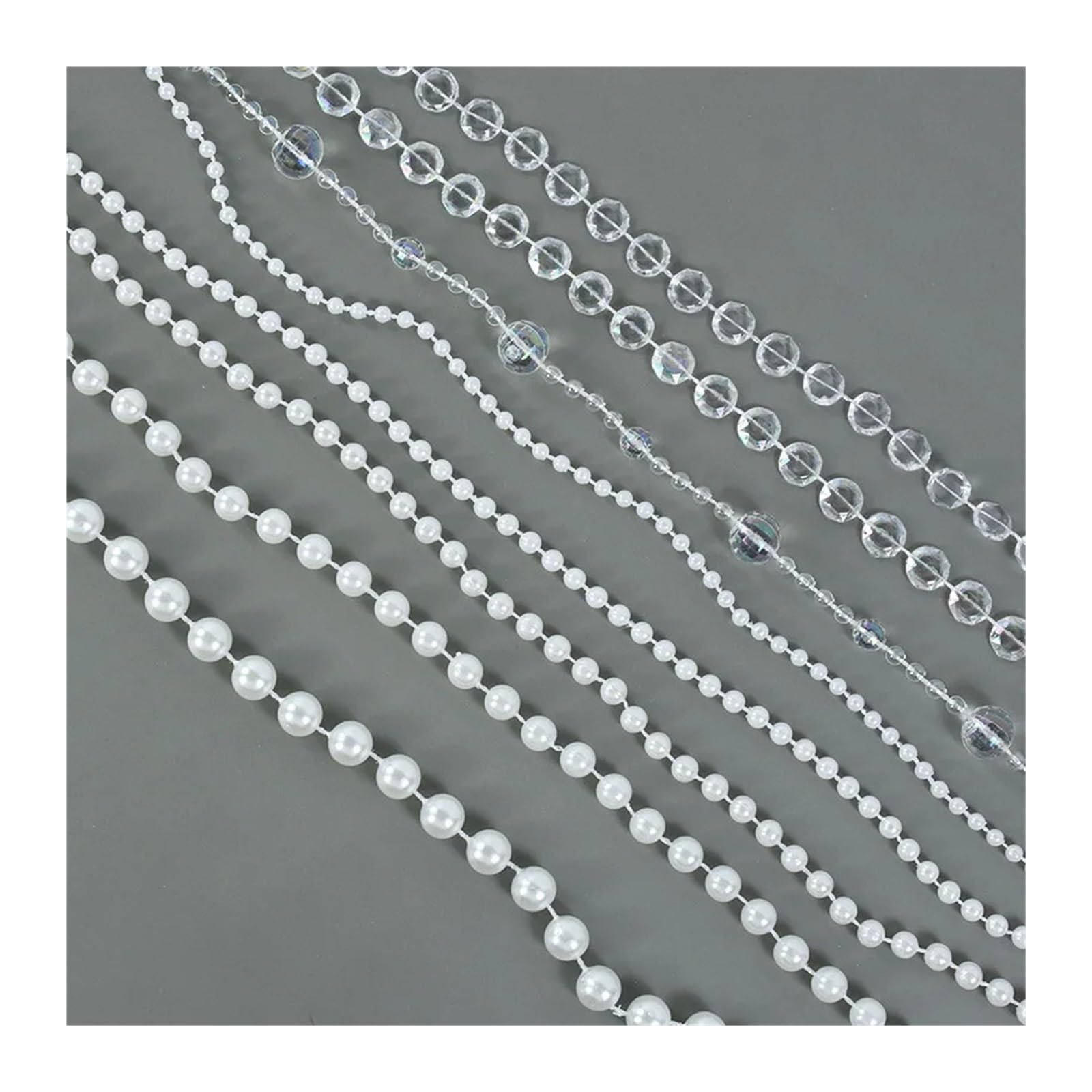 Perles Dorées Guirlande De Perles Acryliques 60m - Rouleau Blanc, Perles 3-8mm, Pour Décoration Mariage, Fête, Déco Maison Perles Reliées Fil Coupable Longueur