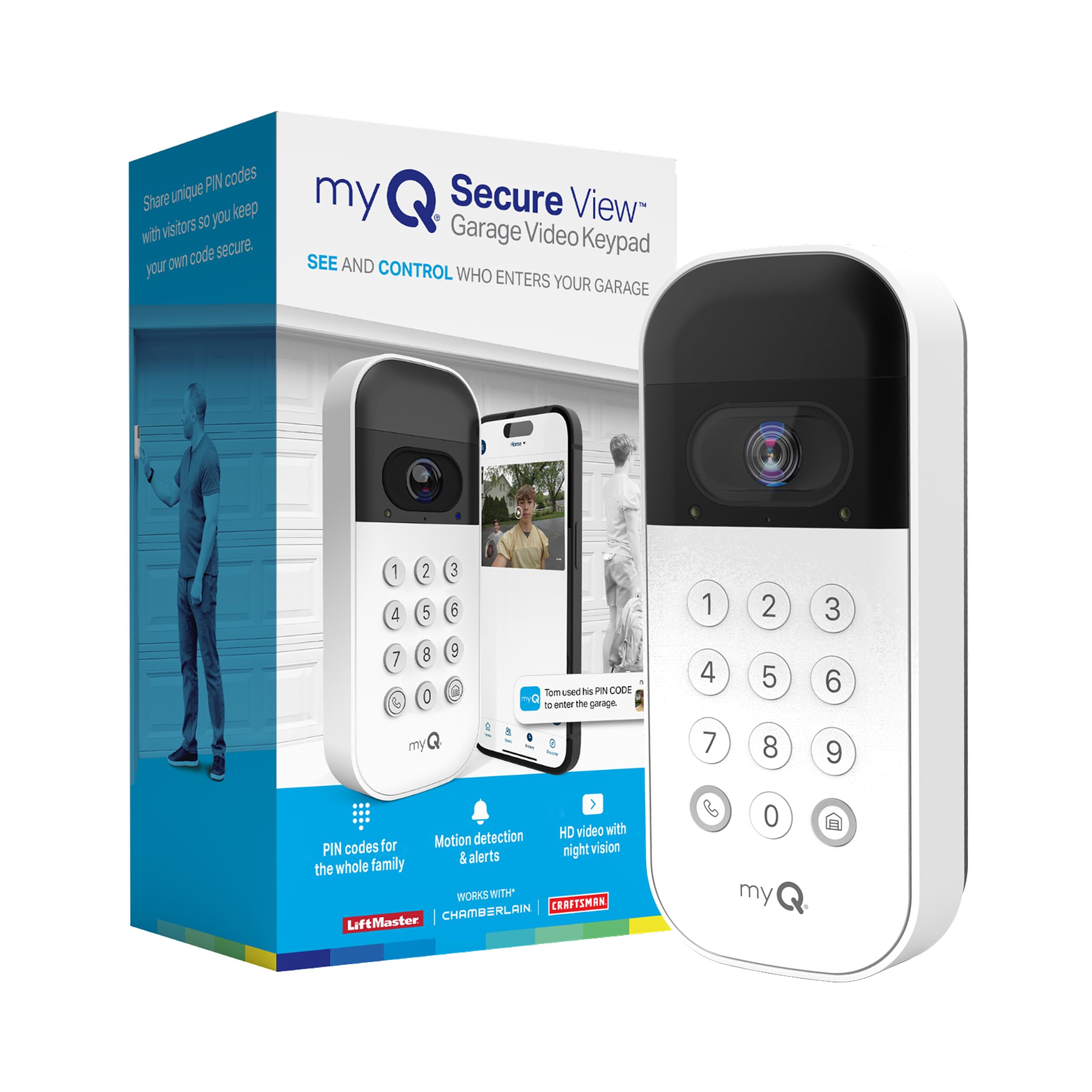 Photo 1 of myQ Smart Garage Door Video Keypad with Wide-Angle Camera,Customizable PIN Codes,and Smartphone Control–Take Charge of Your Garage Access Works with Chamberlain, LiftMaster and Craftsman openers,White