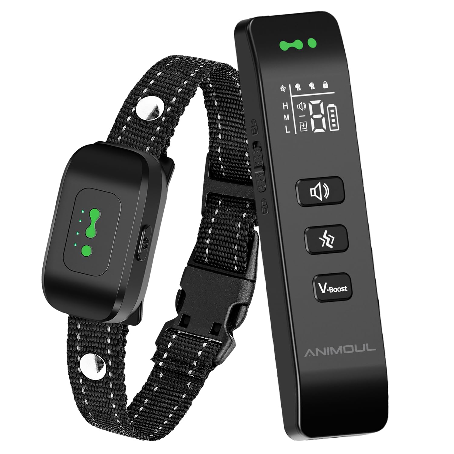 animoul Collar Adiestramiento Perros, Recargable, Resistente al Agua IPX7, Collar Antiladridos con Control Remoto de 1000m, 3 Modos de Adiestramiento, Sonido(8 Tipos), Vibración y V-Boost.