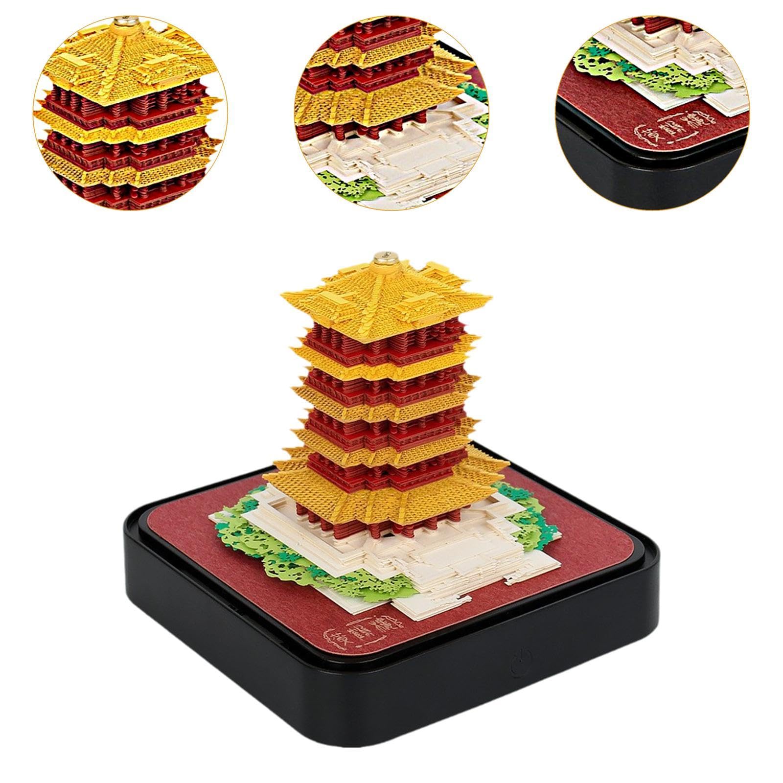 Tischkalender 2025 3D Papier Gravur Kalendarium mit Licht Und Kreativer Acrylbox Als Ornament für Schreibtisch Memo Dekoration für Büro Wohnzimmer Sch, Turm
