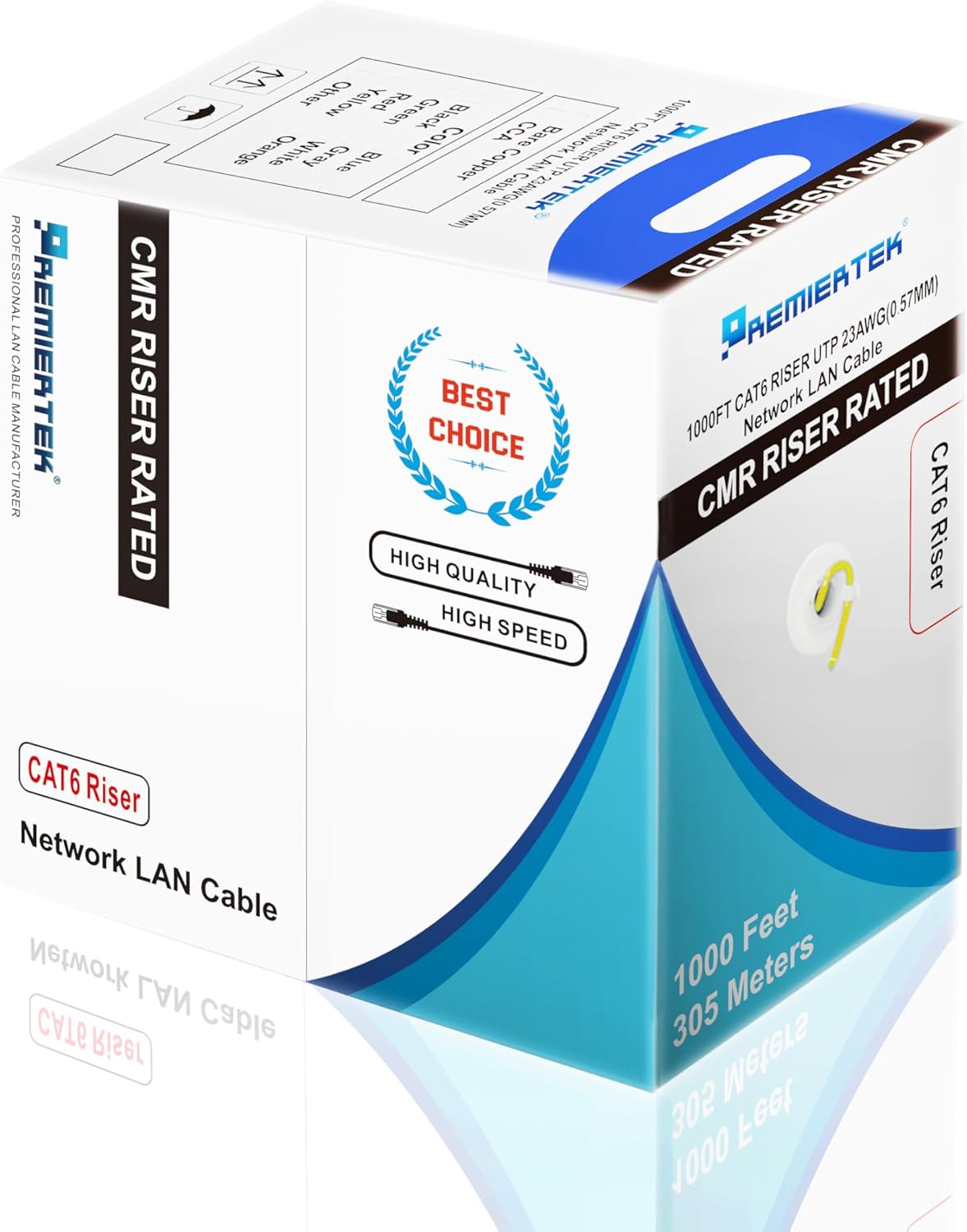 Premiertek 1000Ft Cat6 23AWG UTP Solid 4-Pairs Network Ethernet LAN Cable Bulk Yellow (CAT6-CCA-1KFT-Y)