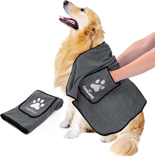 Nobleza Microfibre Dog Towel, Extra Absorbent, Soft and Durable Premium Dog Drying Towel, Quick Drying, 106 x 66 cm, for All Dogs and Cats, Dark Grey product image