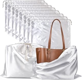 Satin Bags 10 Pack Dust Cover Storage Pouch with Drawstring Closure for Packaging Handbags Purses Pocketbooks Shoes Boots, White (19 x 15 in)