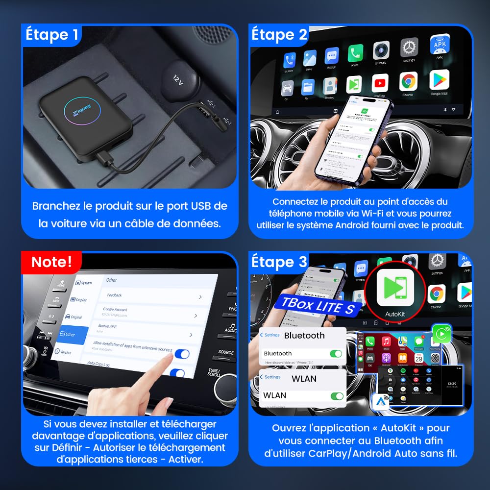 CarlinKit AIBOX-Lite Boîte multimédia 3 en 1 Système Android indépendant / CarPlay sans fil / Android Auto sans fil, convient pour les véhicules équipés de CarPlay filaire / Android Auto