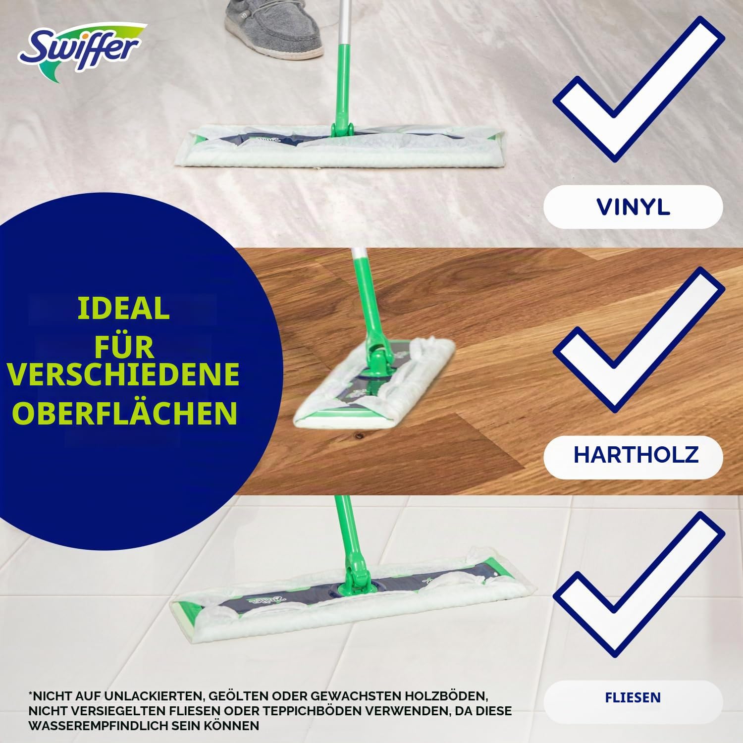 Swiffer Sweep + Mop XL, Besen & Mop Alternative, Bodenreiniger für Schmutz, Staub, Haare, Allzweck-Reinigungswerkzeug für Zuhause, Bad, Küche, Set beinhaltet 1 XL Kehrmaschine 8 XL Trockenpads 2 XL