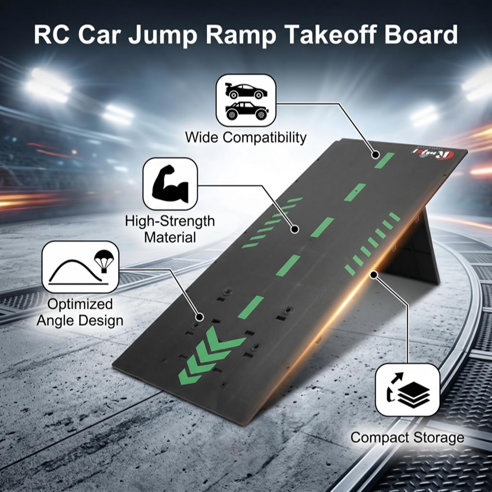Rampa de Salto para Coche RC, Tabla de Despegue de 14,5 X 18,0 Pulgadas, Rampa de Juego de Acrobacias para Coches de Control Remoto 1/12, 1/14, /16, /18 y /24, Ideal para Saltar (Black)