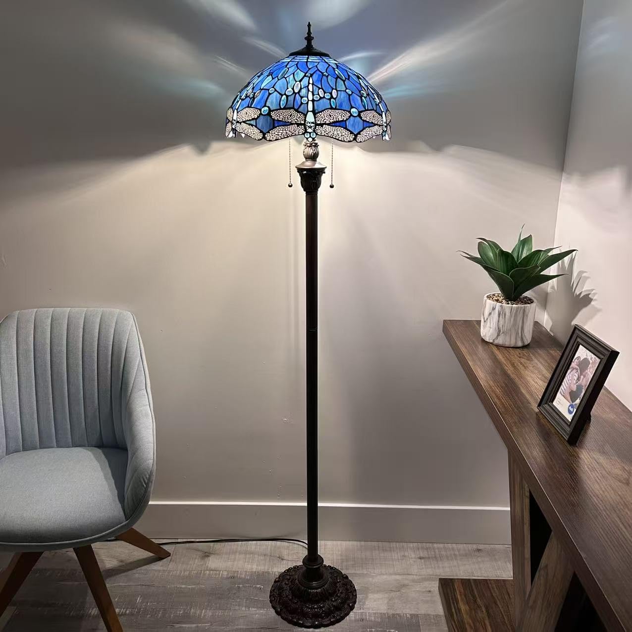 enjoy decor lamps Blue Stained Glass Floor Lamp Dragonfly Metal