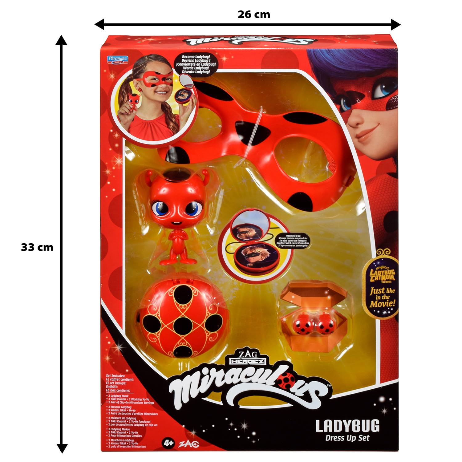 BANDAI - Miraculous Ladybug - Set di Trasformazione - Costume Ladybug - Maschera, Yoyo, Orecchini Tikki Kwami - Costume e accessori Miraculous - Giocattolo per bambini di 4 anni e più - P50604