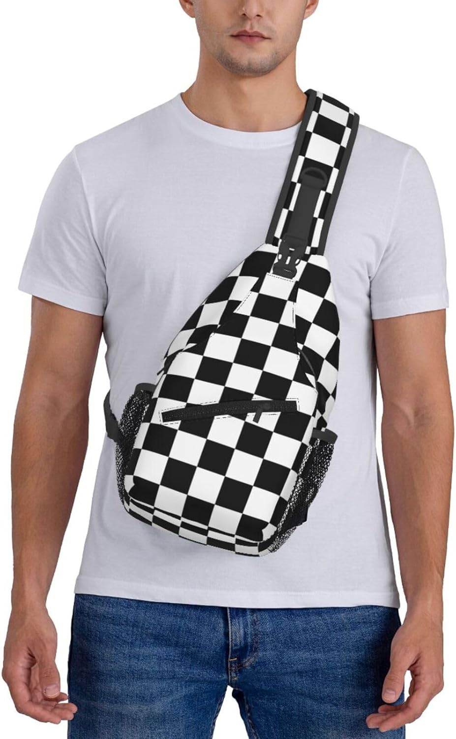 Checkered Sling Bag for Women Crossbody Bag Checkerboard with Black and White Squares Sling Backpack for Men Abstract Geometric Pattern Shoulder Bag Gym Sports Travel Hiking Daypack - Image 6