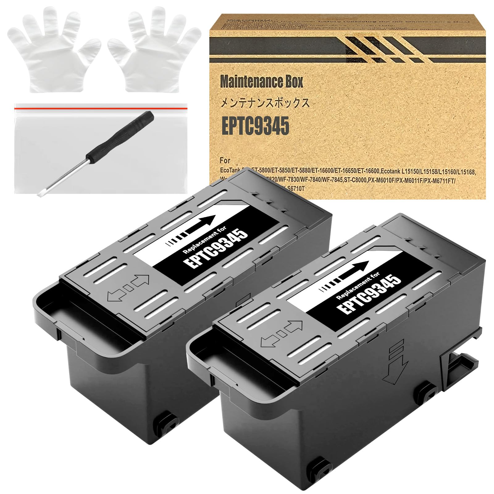 Boîtes De Maintenance C9345 – Lot De 4, Compatible Epson ET/WF/L Série – Absorption Encre, Puce Neuve