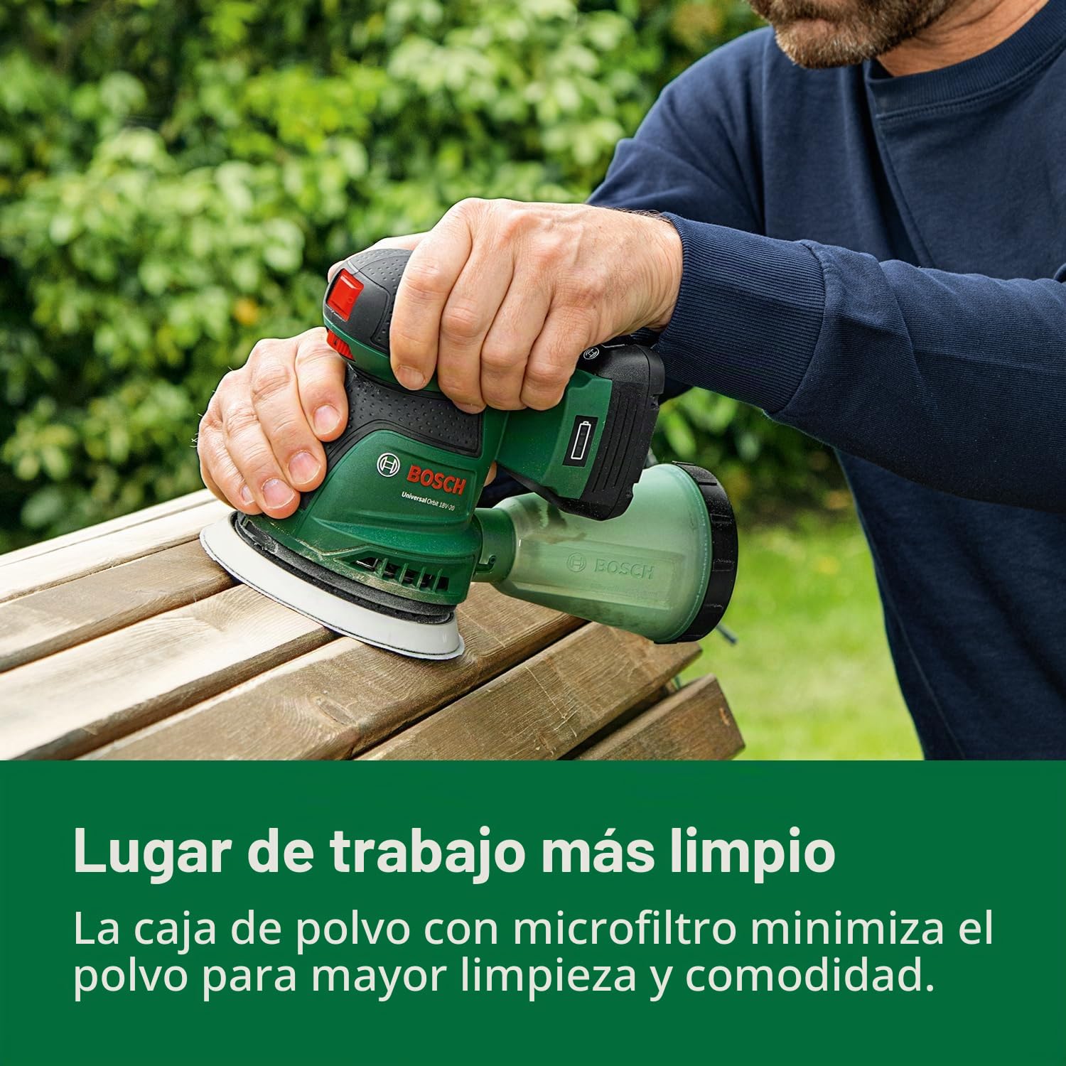 Bosch set de lijadora excéntrica a batería UniversalOrbit 18V-20 (lijado en madera, superficies barnizadas y pintadas de medianas a grandes; diámetro: 125 mm; batería y cargador de 2,0 Ah)