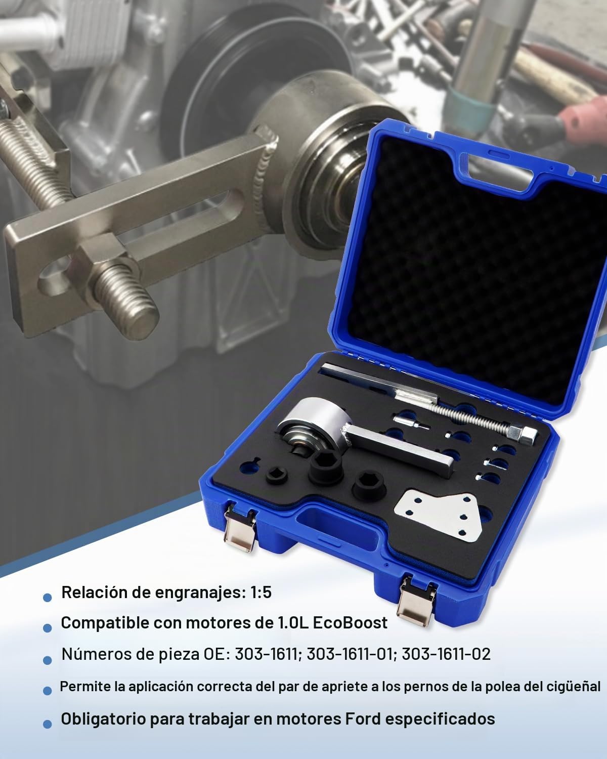 Multiplicador de fuerza, Multiplicador de par Compatible con 303-1611/1.0T ECOBOOST, Herramienta de extracción de polea de correa del cigüeñal del motor