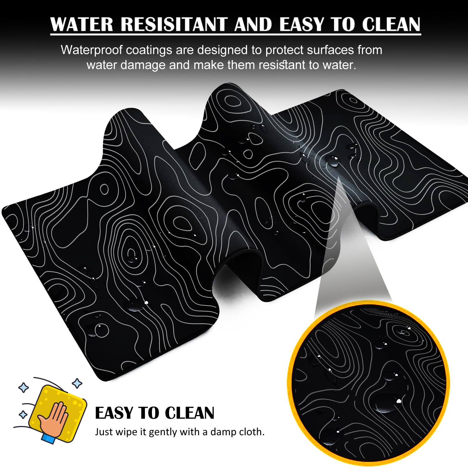 White Topographic Contour Gaming Mouse Pad XXL Geographic Map Lines Minimalist Extended Large Mat Mousepad Desk Pad Non-Slip Rubber Base Stitched Edge