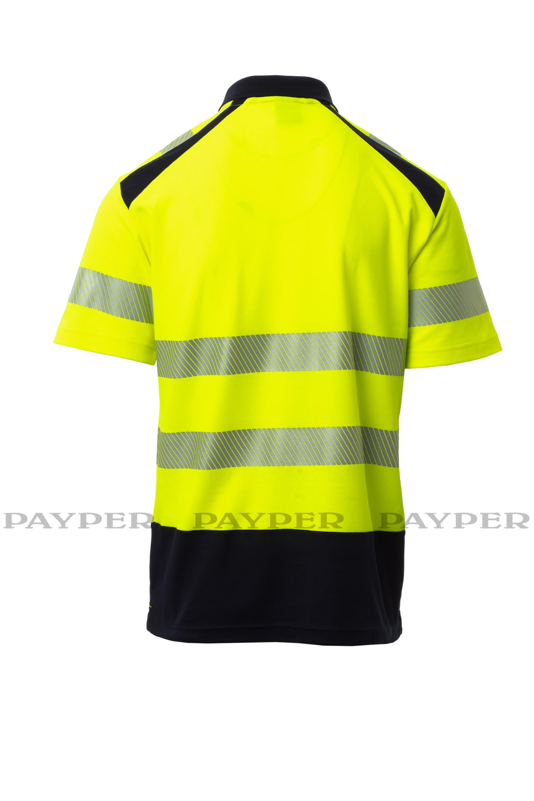 PAYPER Road Unisex Kurzarm-Poloshirt hohe Sichtbarkeit 55% Baumwolle 45% Polyester Fluogelb/Blau Gr. L