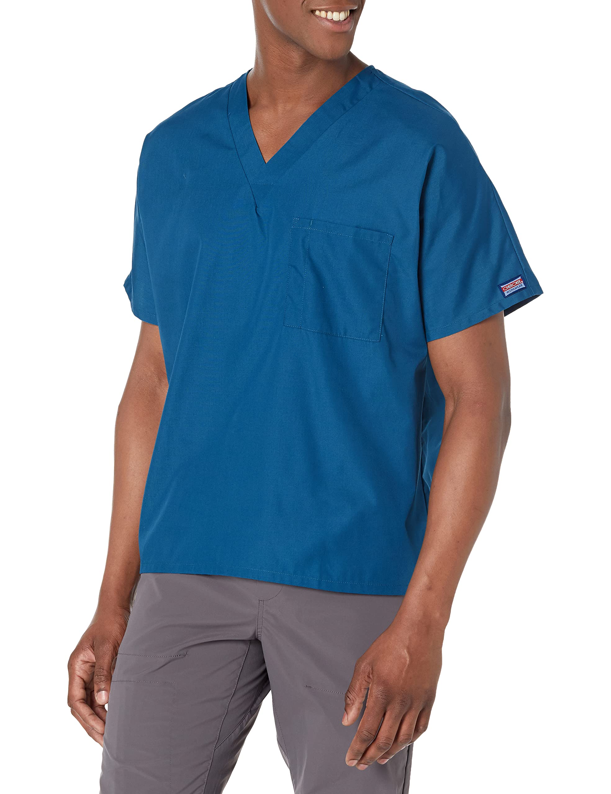 Cherokee Scrubs for Women and Men Unisex V-Neck Tunic Nursing Scrub Top with Chest Pocket, Tuckable Durable Fabric – 4777