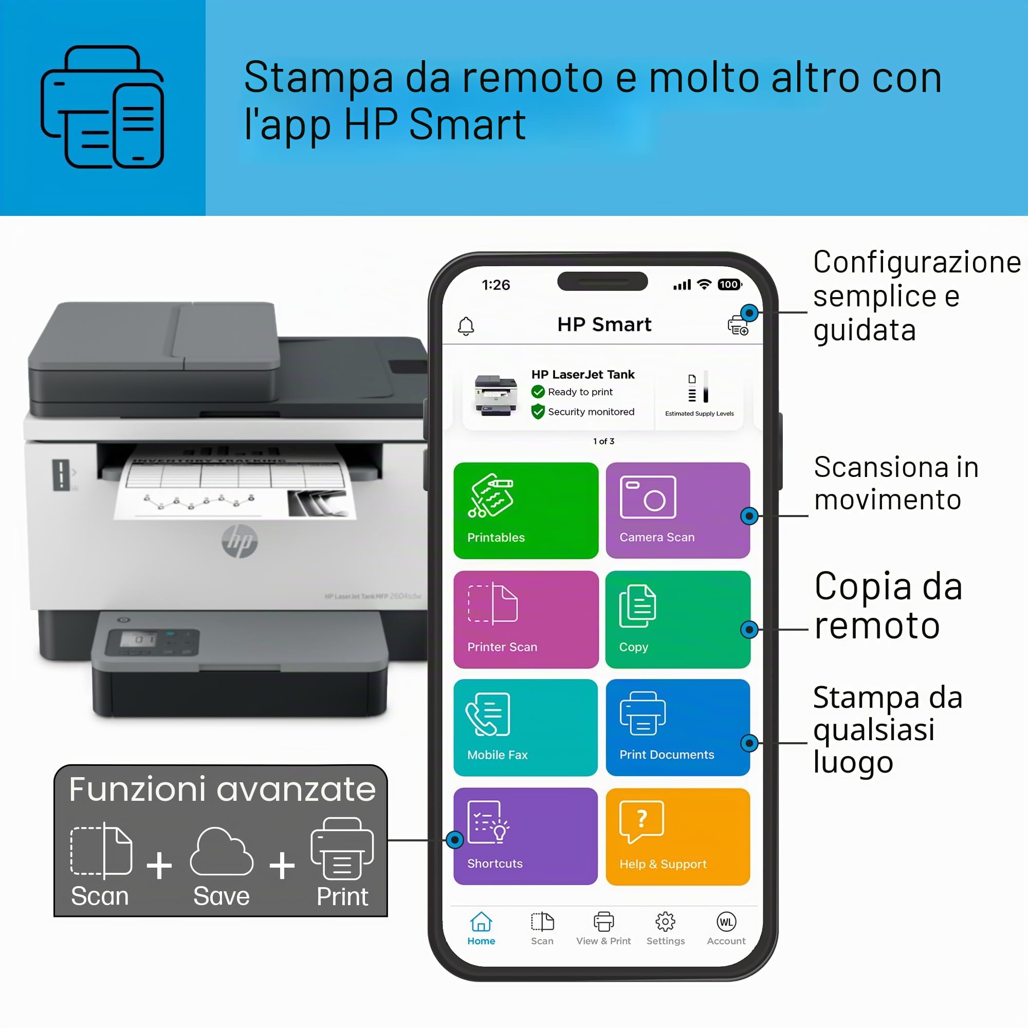 LaserJet Stampante multifunzione Tank 2604sdw, Bianco e Nero, Stampante aziendale, Stampa fronte/retro Scansione a posta