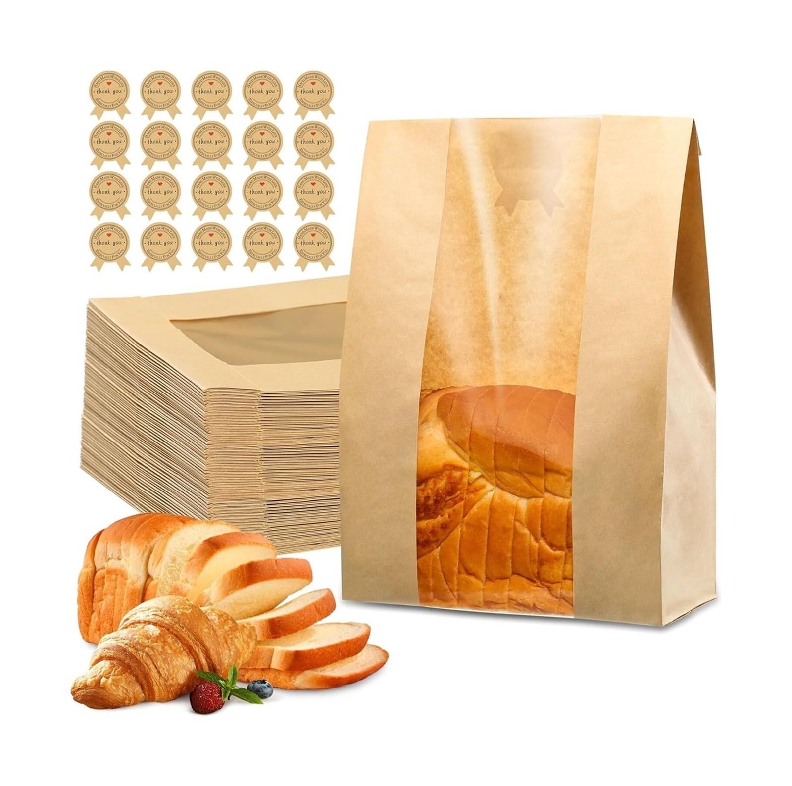 100Pcs Sourdough Bread Bags With Window,Bakery For Cookies & Snacks for Bread
