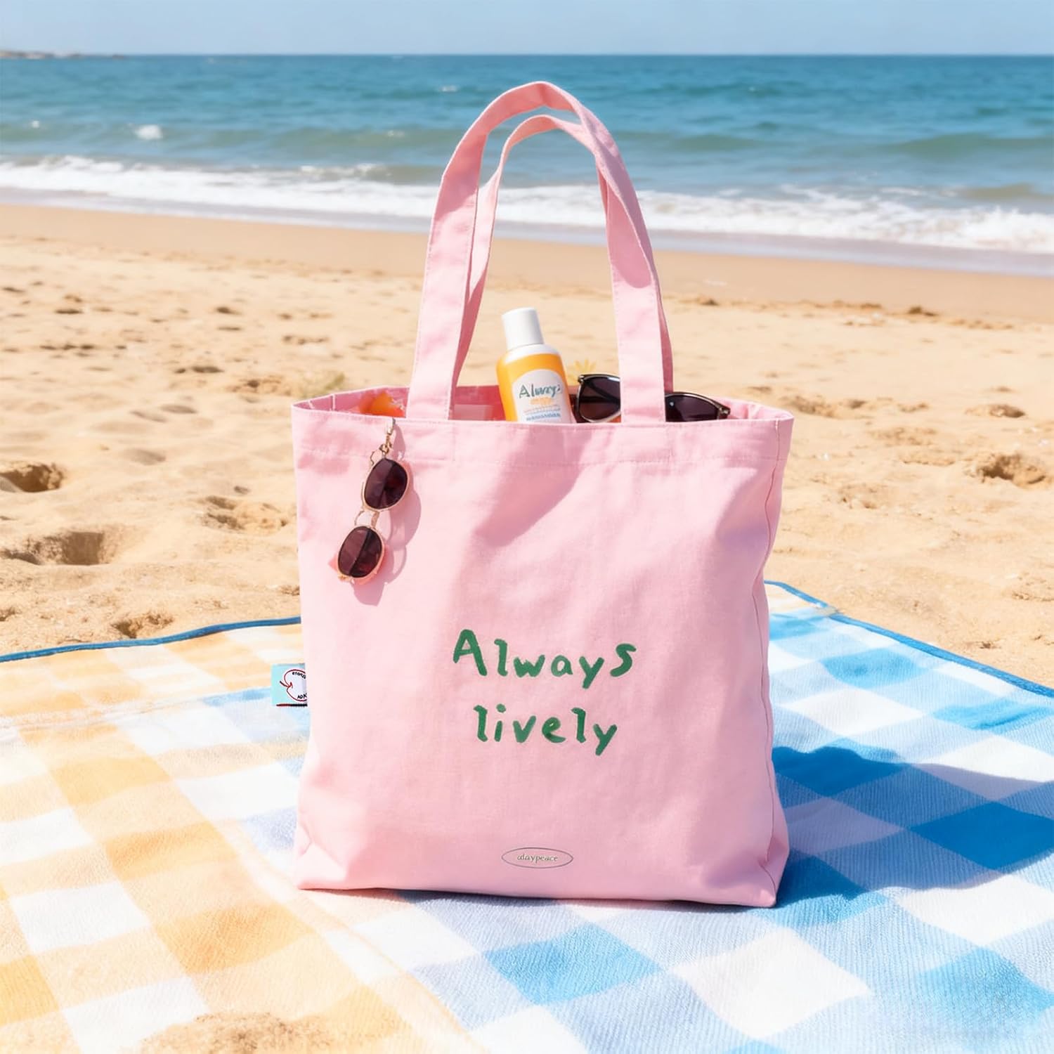 Pink Canvas Tote Bag 16"x14", 100% Cotton Reusable Grocery Bag with Inner Safety Pockets & Long Handles, Large Capacity lovely Women's Beach Shoulder Bag, Pink Canvas Bag for Summer Shopping Travel | 100% cotton bag, pink tote bag, Safety Pocket, Long Handles - Image 3