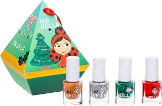 MISS NELLA Festive Dimond- Christmas Bauble Gift Set for Children, Nail Polish and Lip Gloss (4 polish, 4)