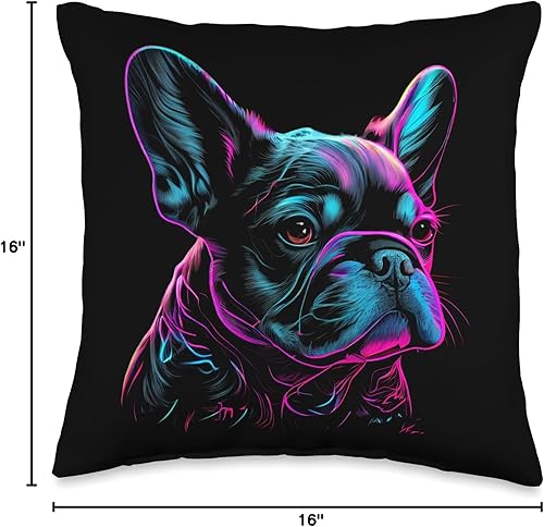 Vista 6 de French Bulldog Frenchie Bouledogue Francais Almohada de diseño retro de Bulldog Francés, 18 x 18, multicolor