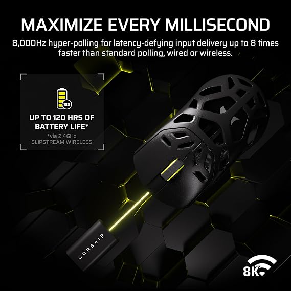 Corsair SABRE v2 PRO Wireless MG FPS Gaming Mouse – 33,000 DPI MARKSMAN S Sensor, 8,000Hz Hyper-Polling, Durable Magnesium, Lightweight, Up to 120hr Battery – Black