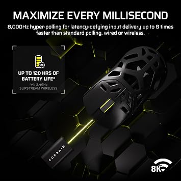 Corsair SABRE v2 PRO Wireless MG FPS Gaming Mouse – 33,000 DPI MARKSMAN S Sensor, 8,000Hz Hyper-Polling, Durable Magnesium, Lightweight, Up to 120hr Battery – Black