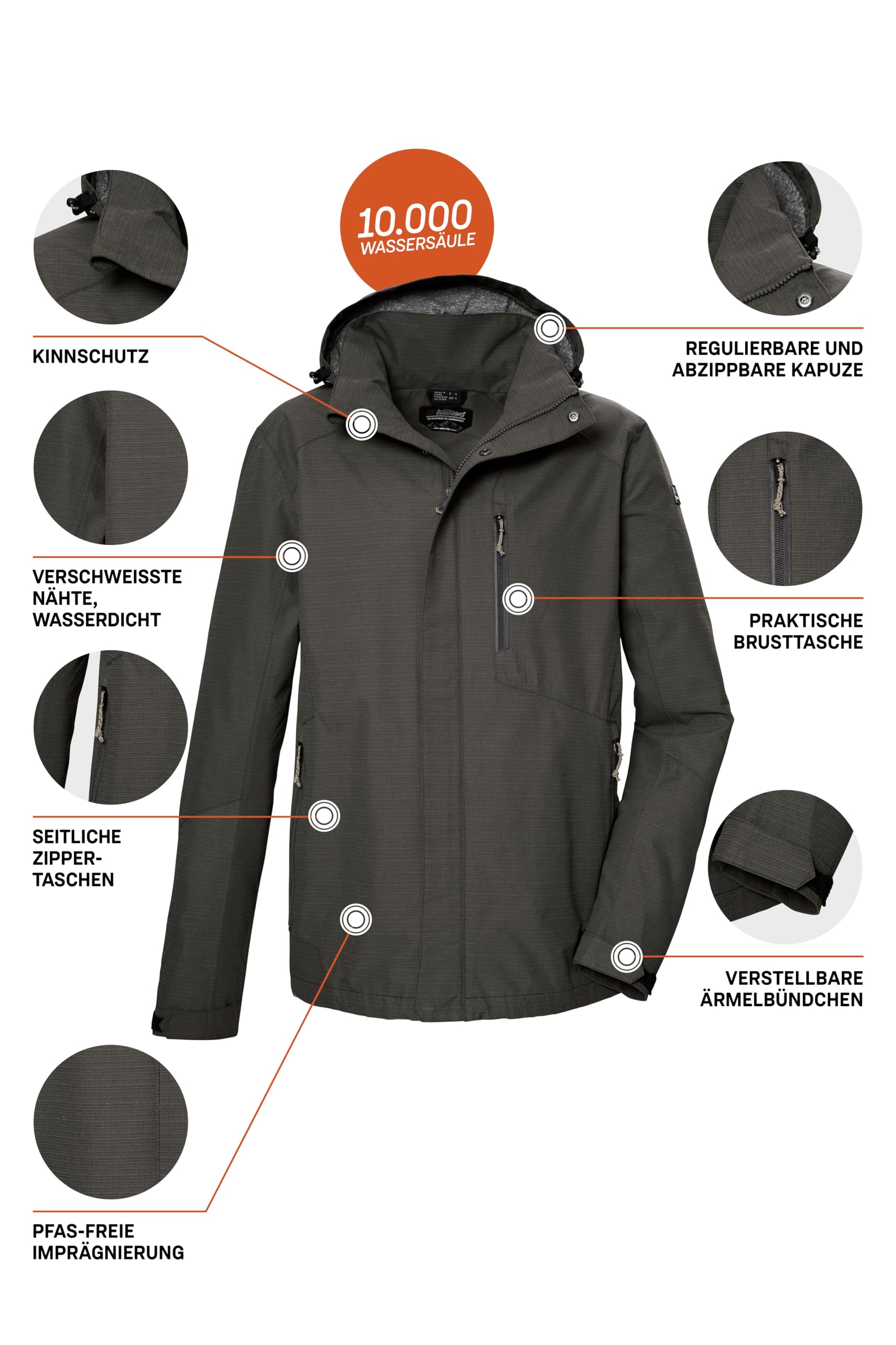Killtec Kos 256 Mn Jckt_carleb Chaqueta funcional impermeable/chaqueta de exterior con capucha con cremallera Hombre (Pack de 1)