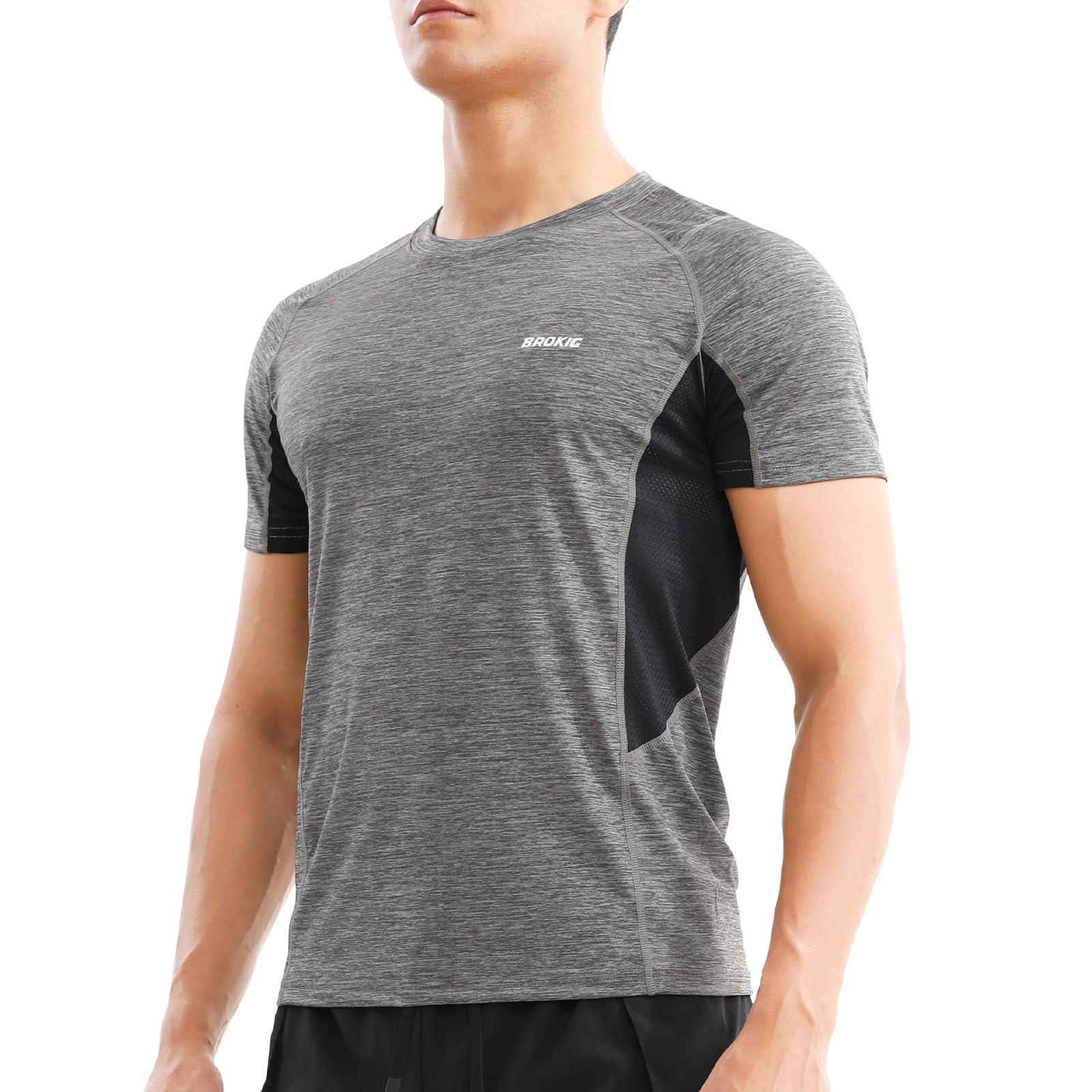 Mens AirFlow Gym Shirts,Lightweight Short Sleeve Running Tee Muscle Fit Sports Workout Tops for Men Activewear