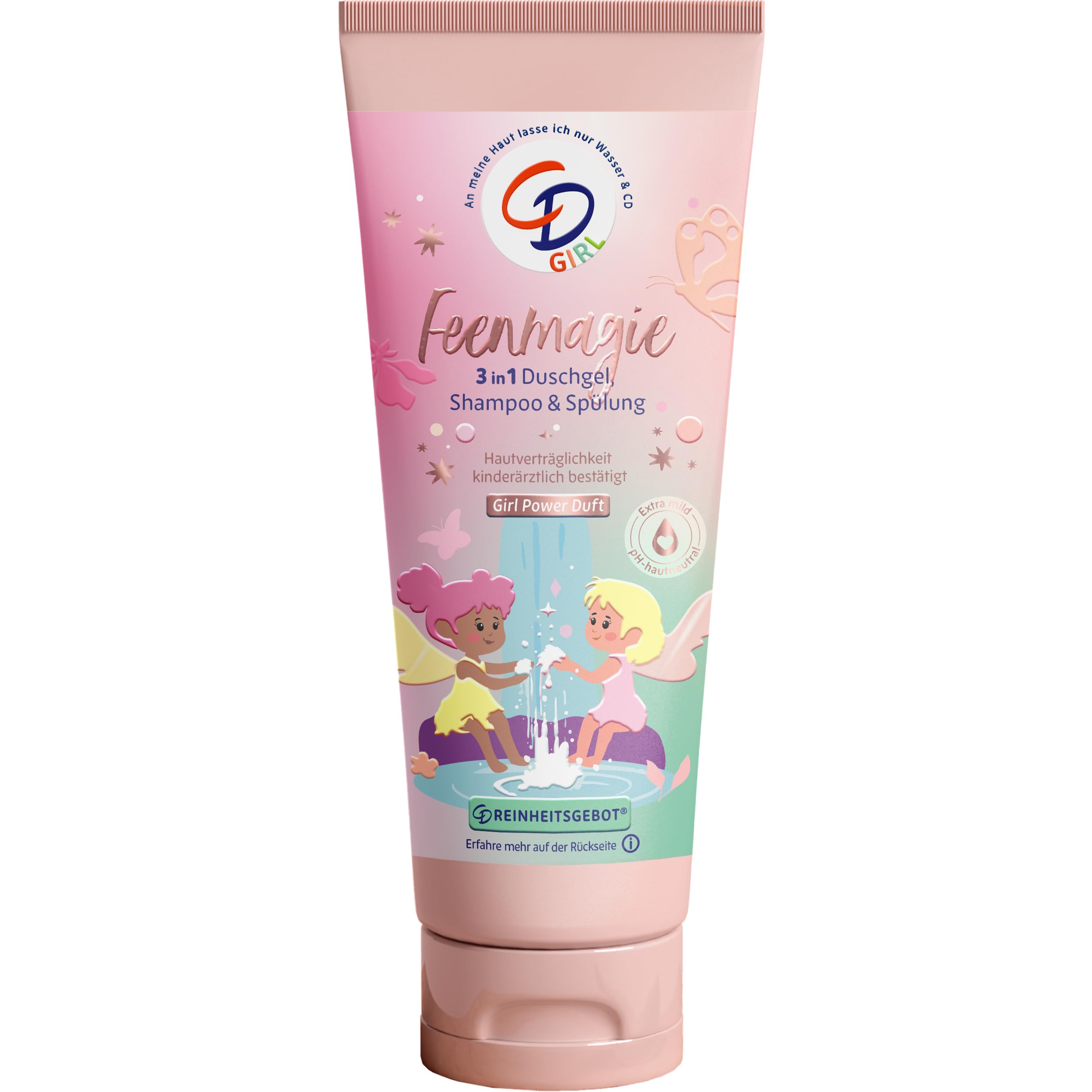 CD Girl 3in1 Duschgel | Duschgel, Shampoo & Spülung für Mädchen | Mit Bio-Aloe-vera & Bio-Pfirsich-Extrakt | Girl-Power-Duft | für empfindliche Haut | ohne Mikroplastik & vegan | 250ml