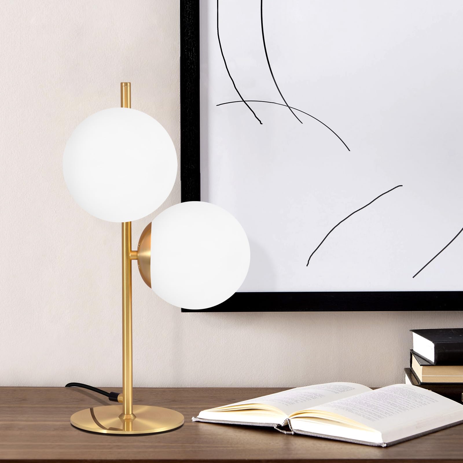 ZMH Lampada da tavolo per soggiorno, moderna, industriale, oro, 2 fiamme, con interruttore, design in metallo, vetro, lampada da comodino, in ottone, E27, per