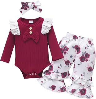 Children's Winter Suit Newborn Infant Girls Boys Long Sleeve Romper Bodysuits Flowers Prints Bow Trumpet Pants