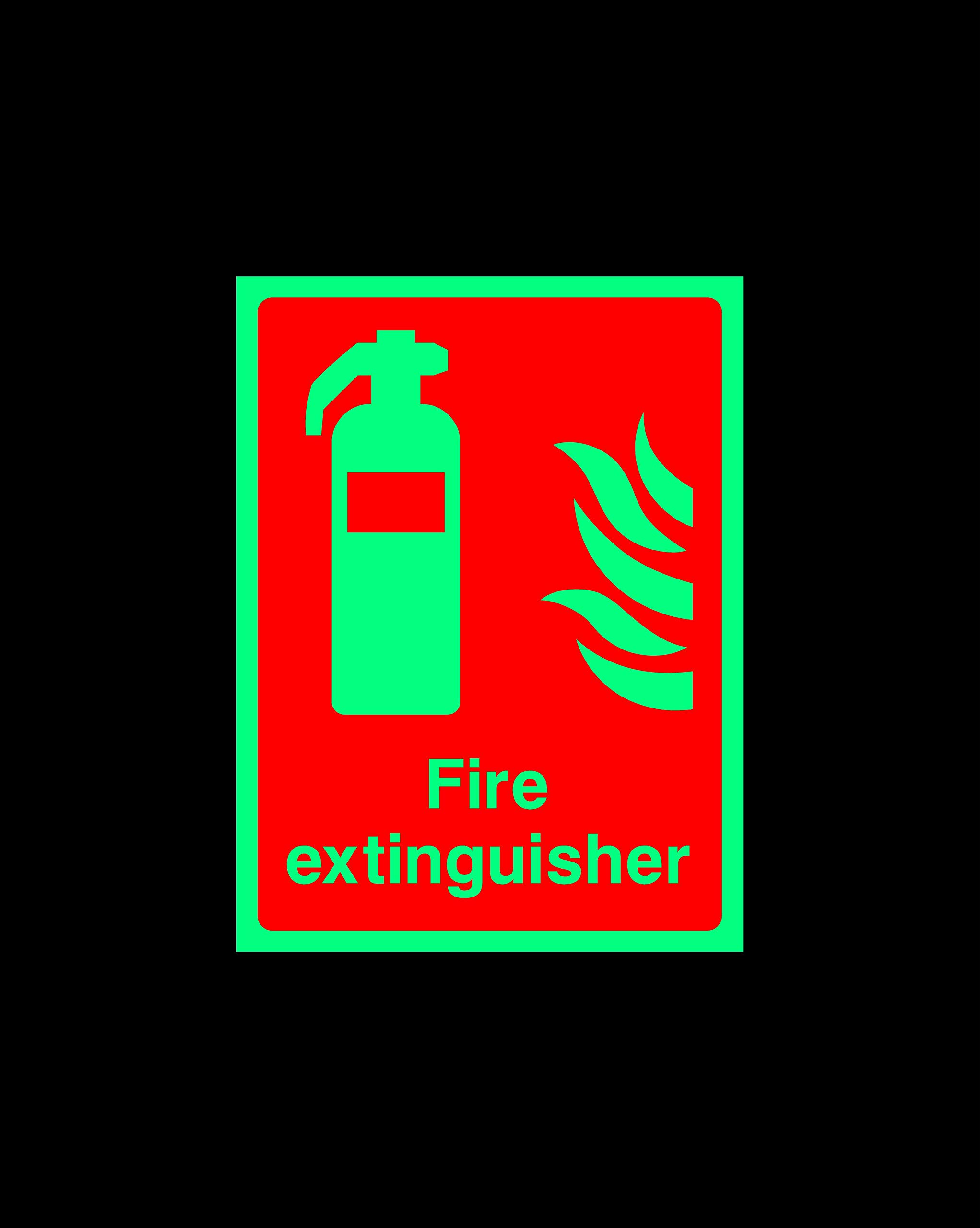 Fire extinguisher Safety sign - 1.2mm Photoluminescent glow in the dark rigid plastic with self adhesive backing 400mm x 300mm