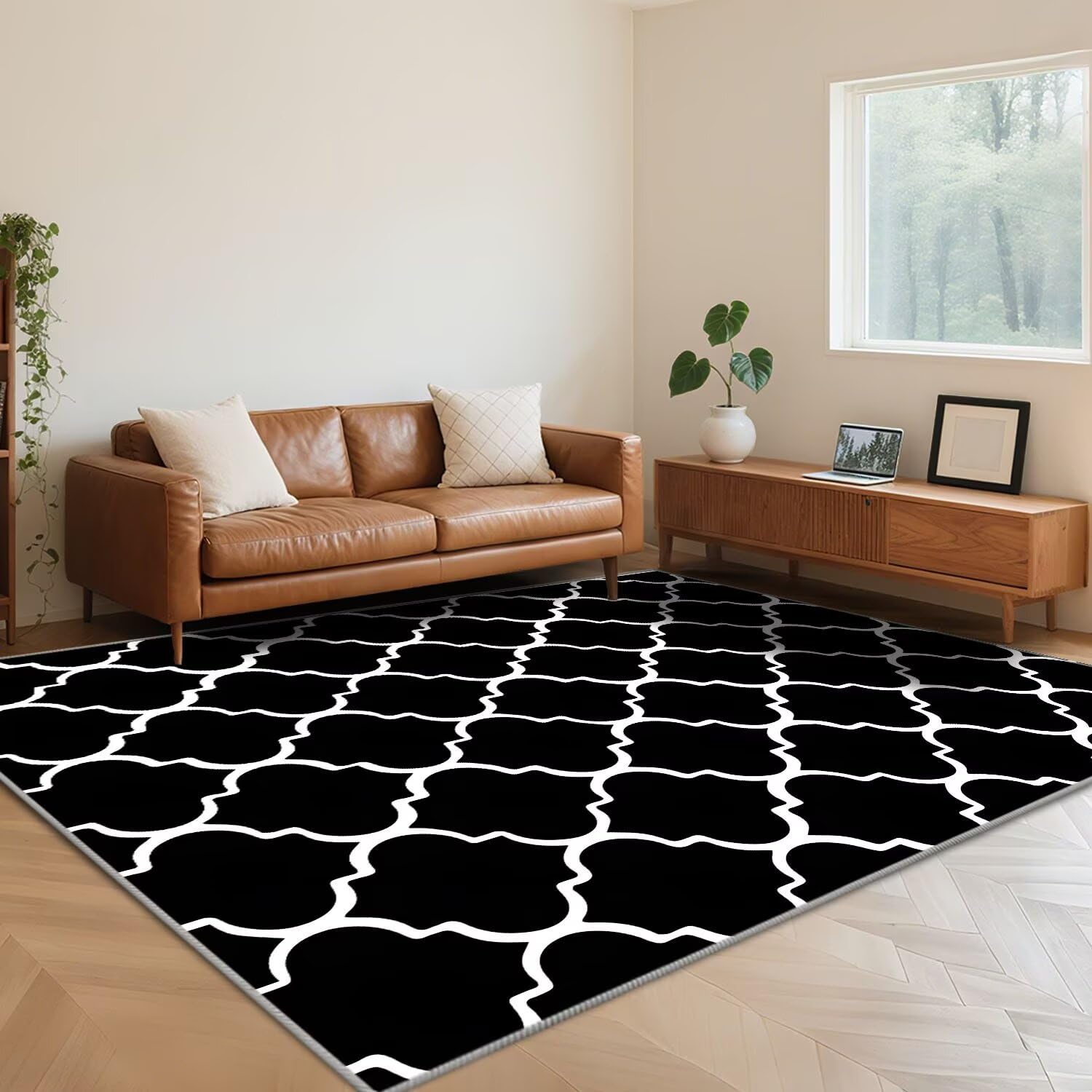 Tapis moderne noir 120x180 cm à poils courts pour le salon et la chambre